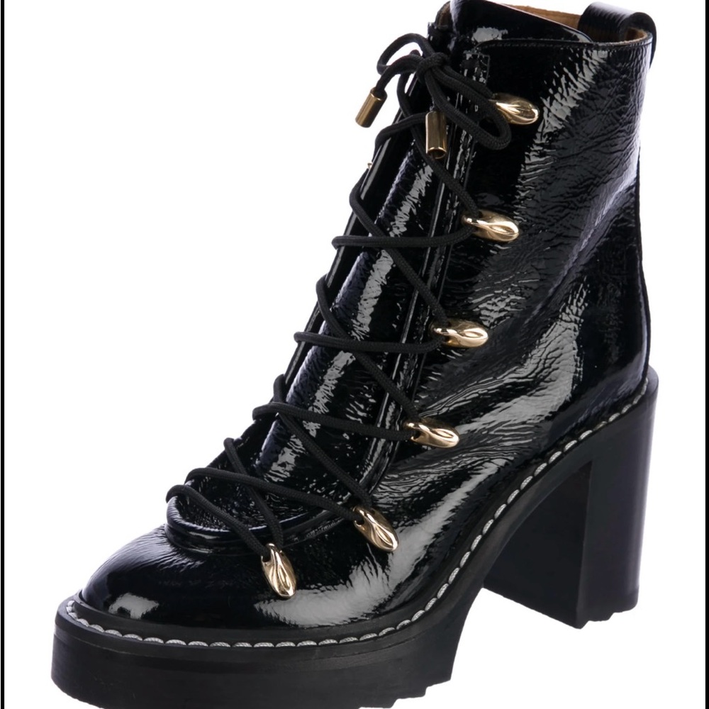 Rag & Bone Black Lace Up Boots with Glossy Finish